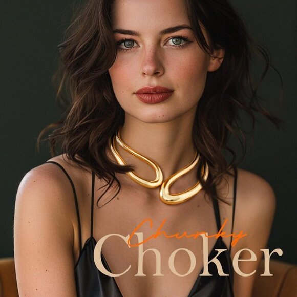 Chunky Gold Necklace Alloy Statement Choker Collar for Women Festivals - Picture 2 of 6